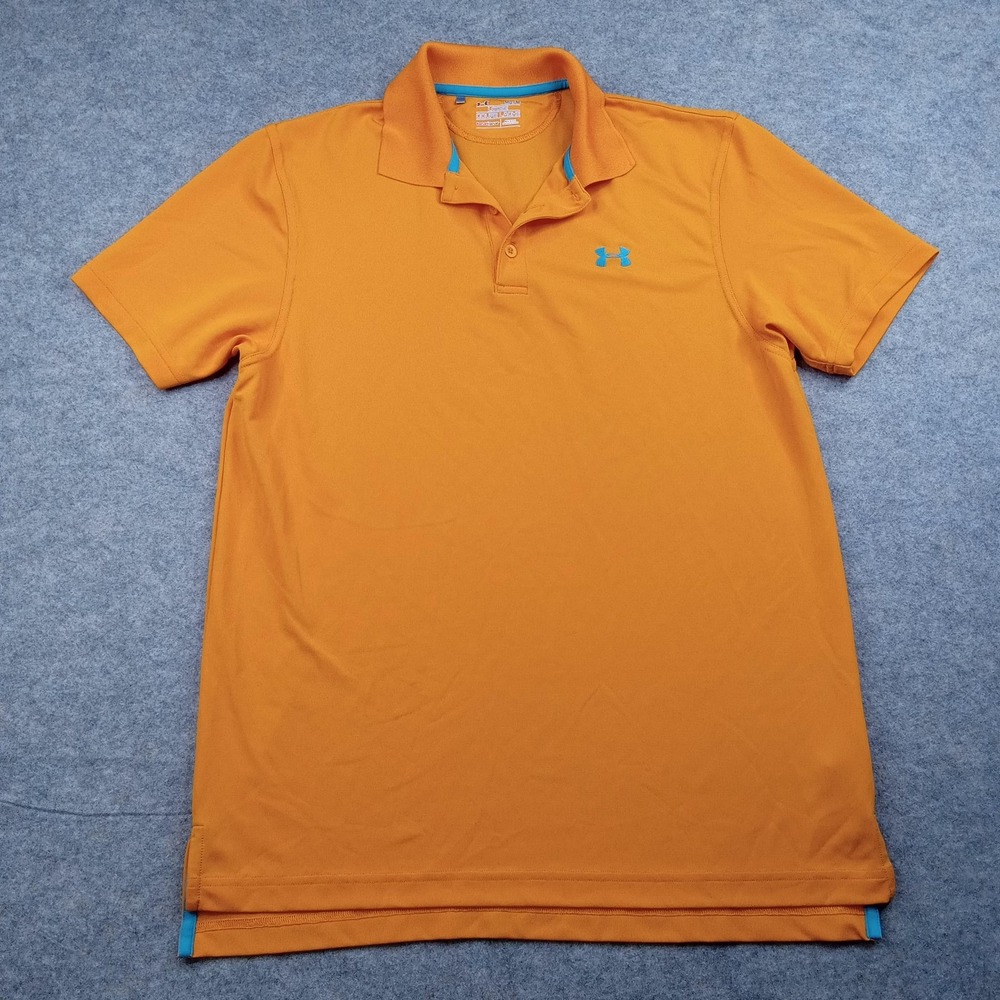 Under Armour Polo Shirt Mens Medium Orange HeatGear‎ Loose Golf Performance UA